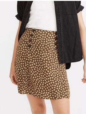 Madewell Floral Button Front Mini Skirt Brown Ditsy Floral Size Small